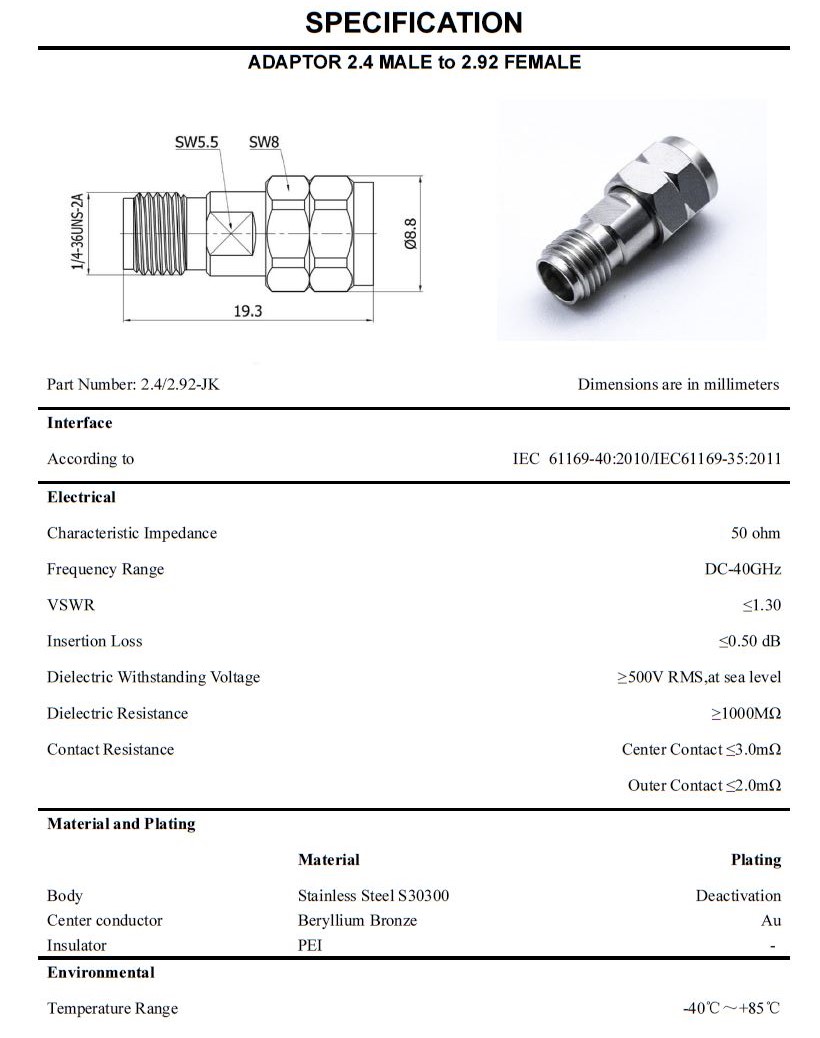 Adaptor 2 4 male to 2 92 female (2 4-2 92-JK)-3.JPG